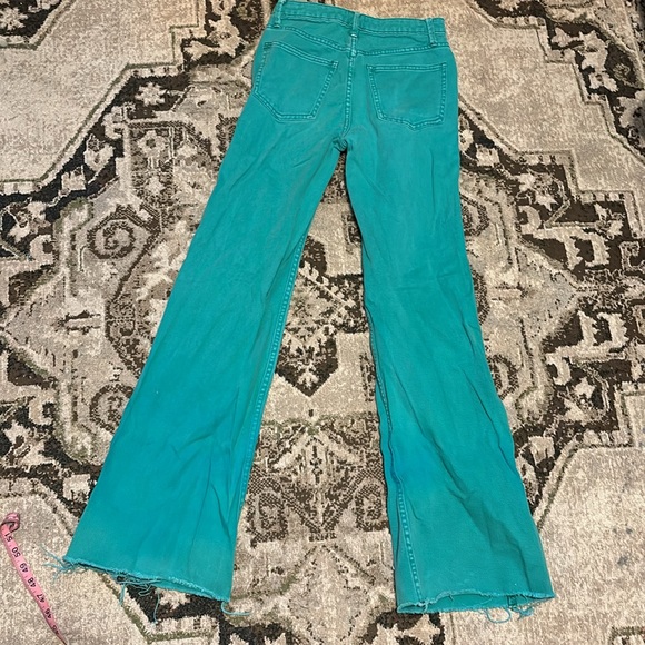 BDG Turquoise high waisted bell bottom flare jeans womens denim frayed hem 25 - Picture 4 of 4